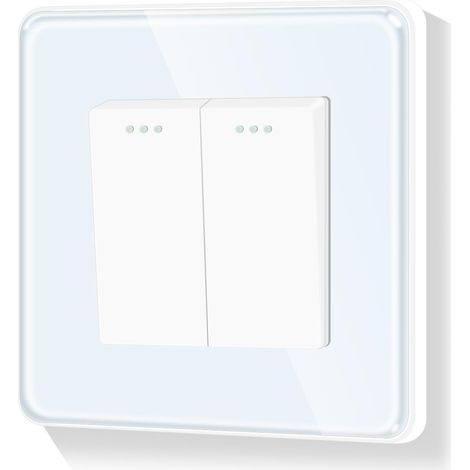Interrupteur mural rond à 2 voies - Panneau en verre - Interrupteur marche/arrêt - Encastré - Blanc - 110-250 V - 86 mm (1/5)