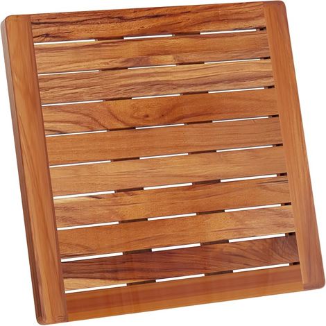 Caillebotis de Douche 50 x 50 cm - en Bois de Teck - Résistant à l’Humidité, Anti-Moisissures - Tapis de Salle de Bain Carré - Intérieur, Extérieur - Antidérapant - CB5050 (1/5)