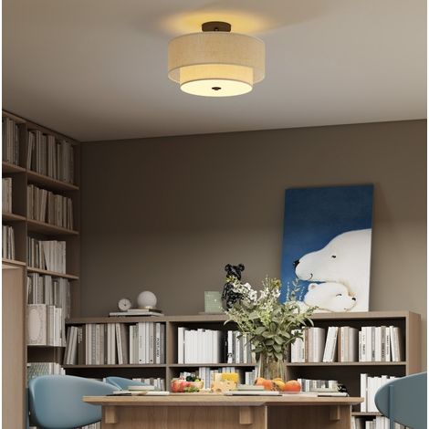 Luminaire de plafond avec double abat-jour en effet lin, Ø40 x 26 cm, blanc crème HAVRYA (1/5)
