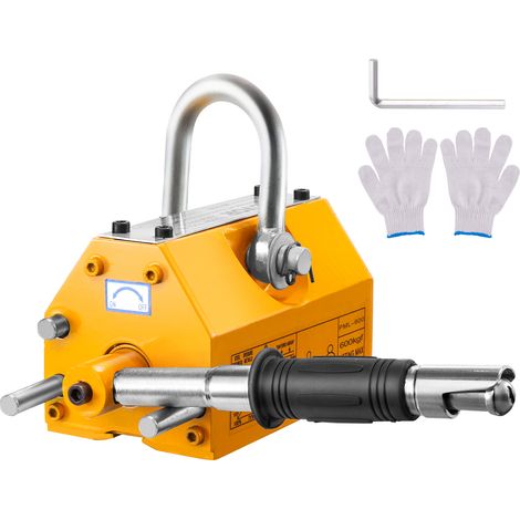 VEVOR Sollevatore Magnetico Permanente al Neodimio N42 Acciaio Portata Massima da 600kg Dimensioni Base 210x118x118 mm, Sollevatore a Magneti Permanenti Fattore di Sicurezza 2,5 Forza Trazione 1500kg (1/5)