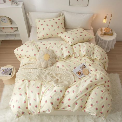 Parure de lit 100% Coton avec Housse de Couette et 2 taies d'oreiller pour lit jumeau XL, Motif Fraises, Housse de Couette avec Fermeture éclair pour décoration de Chambre (1/5)