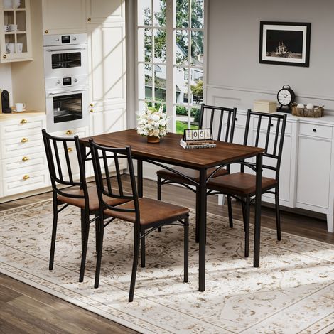 Ensemble de salle à manger style industriel – Table de bar avec 4 chaises – Table à cuisine polyvalente pour cuisine, salon – 110 × 60 × 76,5 cm – Finition noyer (1/5)