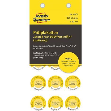 120x Prüfplaketten Geprüft gem. DGUV 2018-2023 20mm Gelb Vinyl (1/4)