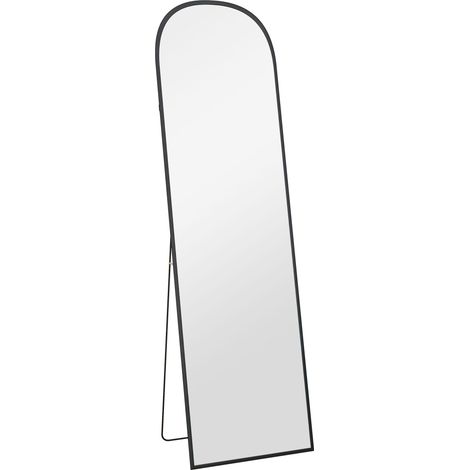 Specchio da Terra e Parete Moderno con Supporto Pieghevole 50x170 cm in Lega di Alluminio Nero