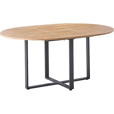 Mesa de comedor redonda extensible 120/160 x 120 cm mecanismo de mariposa MDF patas de metal marrón Alexandrina (1/5)