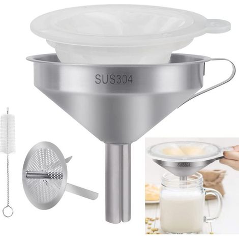 4-piece stainless steel kitchen filter set with 300 mesh filters, metal filter and food filter brush for filtering oil and making rum. (1/5)
