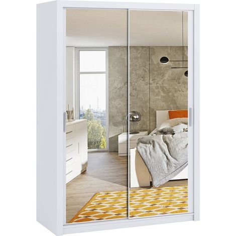 Armario Catromi 106, Blanco, 215x150x62cm, Puertas de armario: Correderas, Número de estantes: 5