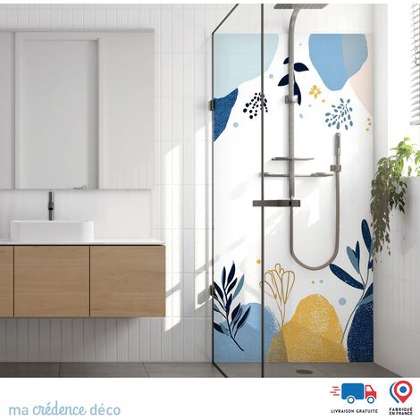 Panneau de douche : Feuilles abstraites aquarelles 2 - Alu composite - 120 - 245 (1/3)