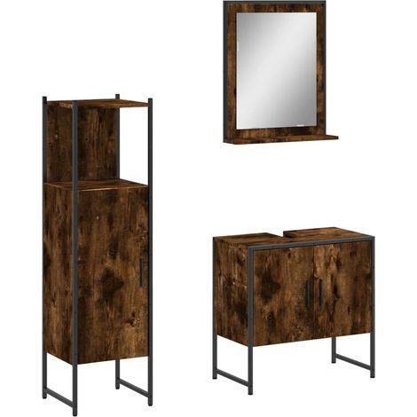 Maison Exclusive - 3-tlg. Badmöbel-Set Räuchereiche Holzwerkstoff