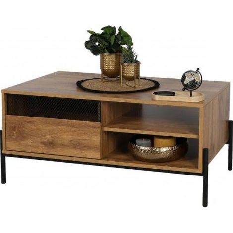 Table basse "Helio" - Noir/Marron - L 100 x l 55 x H 45 cm - Livraison gratuite (1/2)