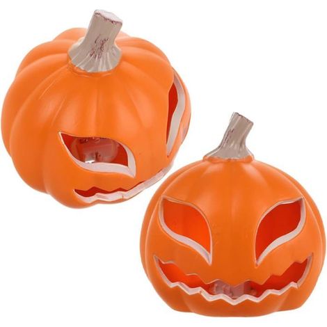 2 pièces Lanterne Citrouille Halloween LED Creuse Décoration Lumineuse Réutilisable pour Fête et Vitrine (1/4)