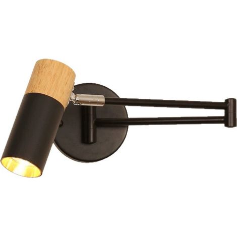Applique Murale Extensible Noir avec Détails en Bois, Style Minimaliste Nordique Lumière chaude (1/5)
