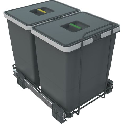 Poubelle de tri sélectif extractible pour déchets, Plastique et métaux Gris 30 x 45 x 36 cm (1/4)