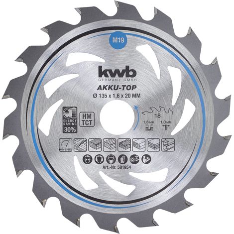 kwb 581954 Lama circolare in metallo duro 135 x 20 x 1.0 mm Numero di denti: 18 1 pz. (1/4)