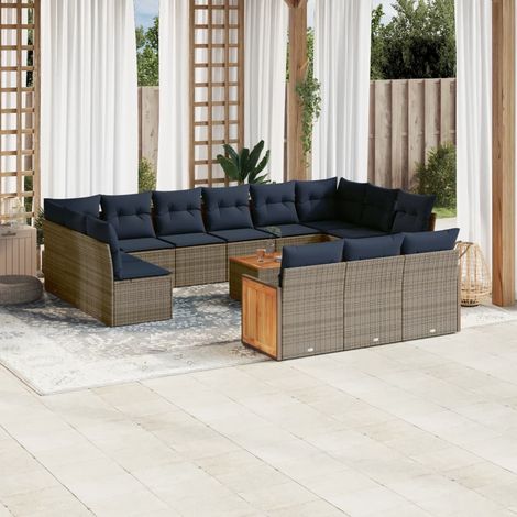 Salon de jardin modulable 16 pièces en résine tressée grise avec coussins - PANGIVO (1/5)