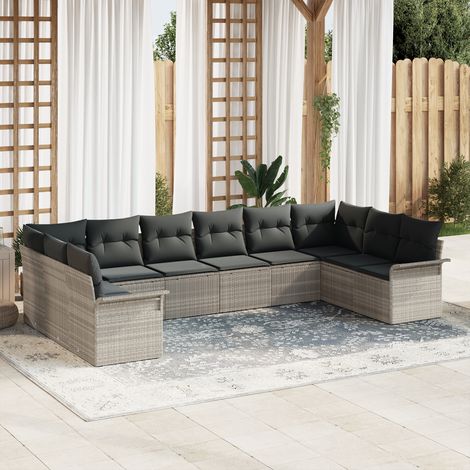 Garden Sofa Set with Cushion 10 pcs Light Grey Poly Rattan vidaXL (1/5)