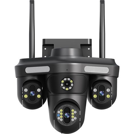 Caméra de surveillance extérieure 4 objectifs 4 vues simultanées 3 caméras rotatives + 1 objectif central PTZ motorisé 360° Panoramique,Zoom optique + zoom numérique 10x, Vision nocturne 10m, Audio b (1/4)