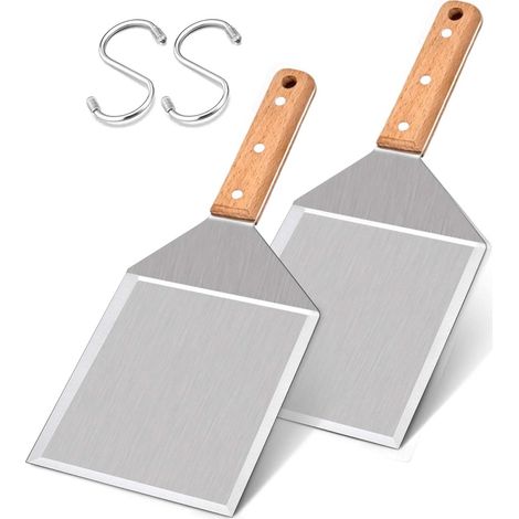 Spatule métallique Leonyo (lot de 2) en acier inoxydable pour poêle à frire et hamburgers. Peut également servir de spatule pour barbecue. Accessoires pour poêle à griller. Triple rivet et 2 x S. (1/5)