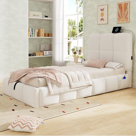 Letto singolo contenitore bouclé 90x200 con USB OKMYHOME (1/5)