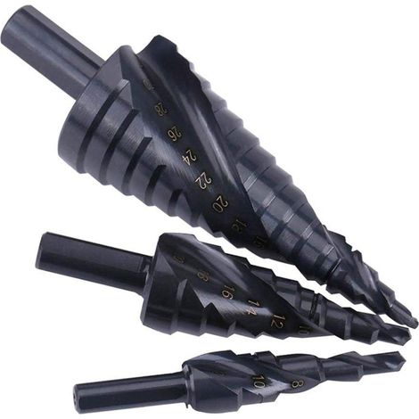 3Pcs Lot 4-32mm Foret Étagé HSS Acier Rapide Spirale Cône Métal Queue Triangulaire