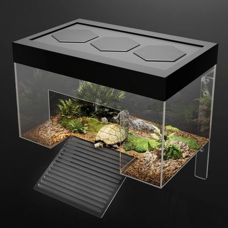 Plateforme pour tortue de 7,8 x 5,5 x 5,5 pouces, petite décoration pour tortue terrestre, cage suspendue, aquarium avec couvercle, maison pour tortues semi-aquatiques. (1/5)