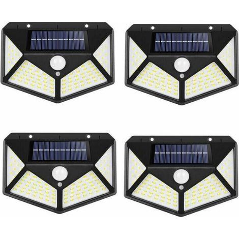 Lot De 4 Lampes Solaires D'Extérieur, Angle De Faisceau De 270° Avec Détecteur De Mouvement, Étanche Ip65, Applique Murale (1/2)