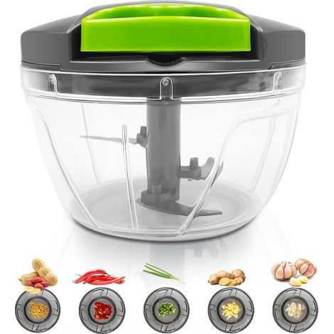 Mini tritatutto manuale da 600 ml, tagliacipolle manuale con 3 lame in acciaio inossidabile, frullatore a immersione, tritacipolle, tritaaglio, tritatutto manuale, tritaverdure con cordino