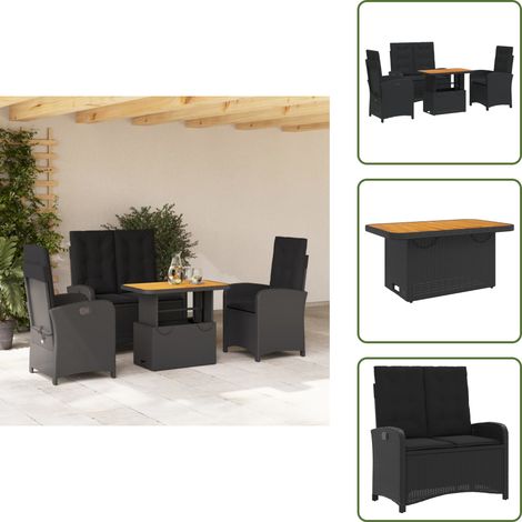 Table de jardin - vidaXL Ensemble à manger de jardin 4 pcs avec coussins noir - Fauteuil inclinable (1/5)