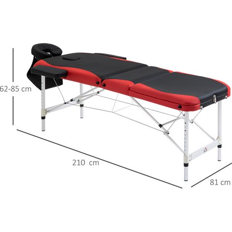 Camilla de Masaje Plegable y Portátil 210x81x62-85 cm Mesa Ajustable en Altura con Reposacabezas y Apoyabrazos para Tatuaje Fisioterapia Negro y Rojo (1/5)