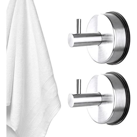 2 Stück Crochet Salle de Bain Rund, en Acier Inoxydable Crochet Ventouse Puissante, Mural Accroche Serviette Sans Percage, Argenté Patere Salle de Bain, pour Salle de Bains, Cuisine, WC (1/5)