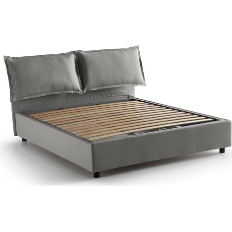 Talamo Italia - Letto matrimoniale Aris, Letto contenitore con rivestimento in tessuto, 100% Made in Italy, Apertura frontale, adatto per materasso Cm 160x200, Grigio