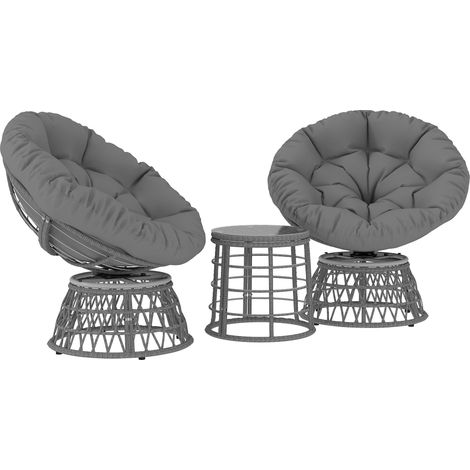 ManoMano Ensemble salon de jardin 3 pièces 2 fauteuils papasan pivotants table basse ronde résine tressée