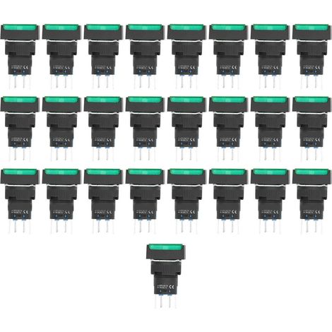 25 interrupteurs à bouton-poussoir momentanés autobloquants rectangulaires avec voyant lumineux 220 V BEMLA1622DSJ 16 mm (vert) (1/5)