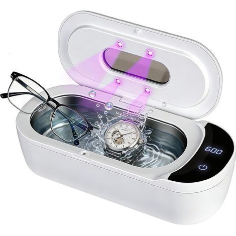 Nettoyeur Ultrasons 48 kHz, Nettoyeur Ultrason Lunettes 400ml avec 2 Réglages de Temps, Portable UV Ultrasonic Cleaner pour Bijoux, Lunettes, Dentiers, Montres, Blanc (1/5)