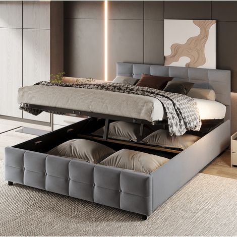 letto contenitore 180x200 idraulico velluto grigio OKMYHOME (1/5)