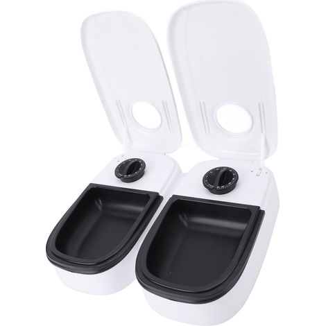 Distributeur automatique de croquettes pour animaux (2 repas), avec minuterie, fond antidérapant et gamelles séparées, noir. (1/5)