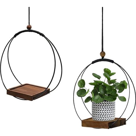 2 Pièces Pot Suspendu Plante Interieur Exterieur, Pots De Fleurs Suspendus Décoratifs, Boho Moderne Suspension Plante Intérieure, Palette en Bois 5, avec Crochets (1/5)