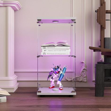Vitrine en verre avec LED, 2 étagères, 1 porte, blanc (1/5)
