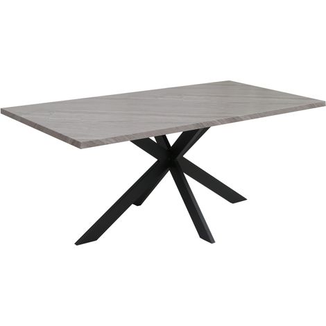 [NEUWERTIG] Esszimmertisch HHG-169, Küchentisch Tisch Esstisch, Industrial MDF Metall 180cm Marmor-Optik grau
