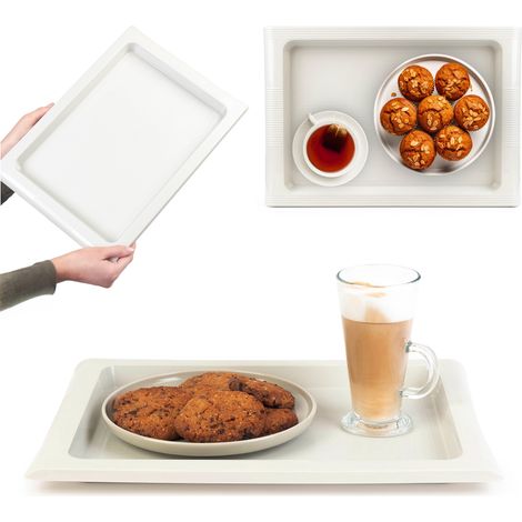KADAX Küchen Tablett Bar Tablett aus Plastik Groß Weiß 40x28cm
