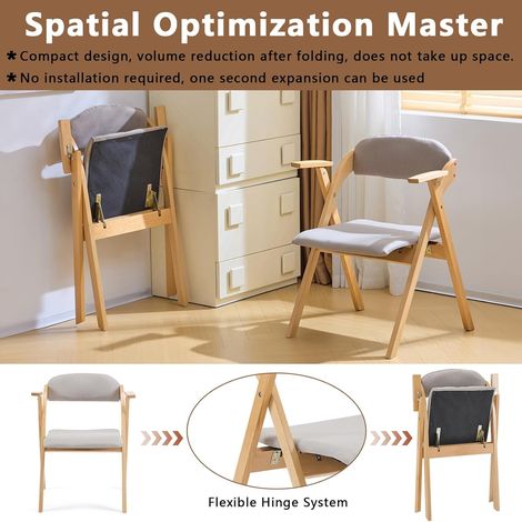 Lot de 2 chaises de salle à manger pliantes – Fauteuil en lin, structure bois – Pour salon ou cuisine, lin gris – Pratique et élégant (1/5)