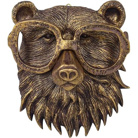 Décoration murale de tête d'animal 3D, sculpture d'art murale de tête d'animal, décoration de maison en résine de couleur bronze (tête d'ours en résine) (1/5)