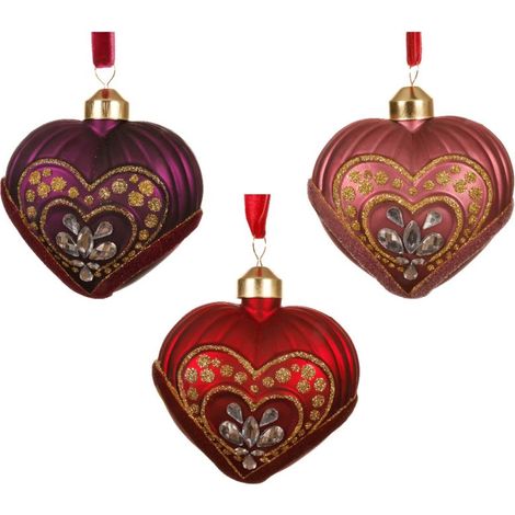 CUORE NATALIZIO VETRO FLOCCATO CON GLITTER 9CM COLORI ASS PREZZO CAD INDICARE