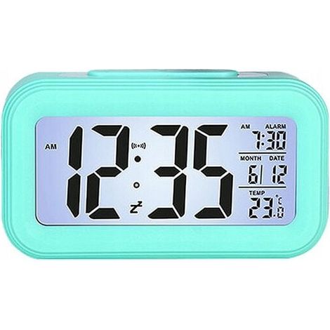 Réveil numérique multifonctionnel LED horloge lumineuse intelligente température calendrier perpétuel bleu= (1/5)