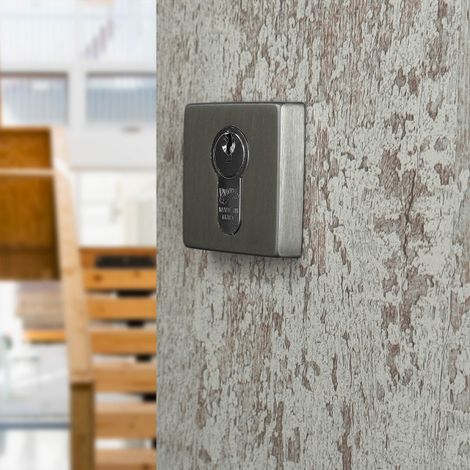 Ouvre&Déco – 2 rosaces de poignée de porte carrées Mira trou de cylindre, Aluminium nickel mat