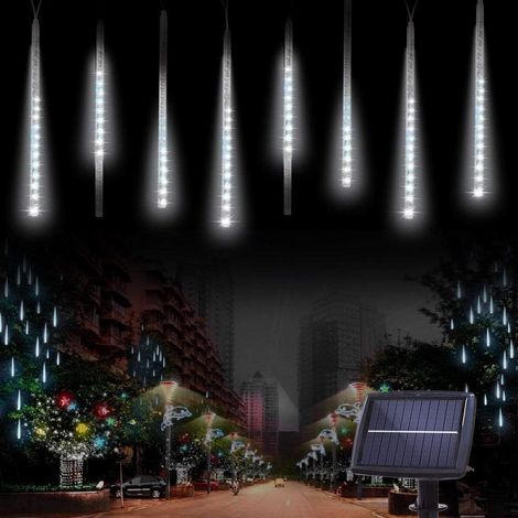 MINKUROW 10 Tubos 30cm 360 Led Luces De Lluvia De Meteoros Solares, Luces De Cadena Impermeable Luz De Navidad Al Aire Libre Para Navidad Boda Fiesta Jardín Decoración Del Árbol (Blanco) (1/5)