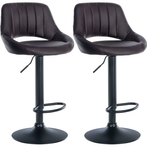 Juego de 2 taburetes de bar Milet de piel sintetica Marrón Metal negro mate