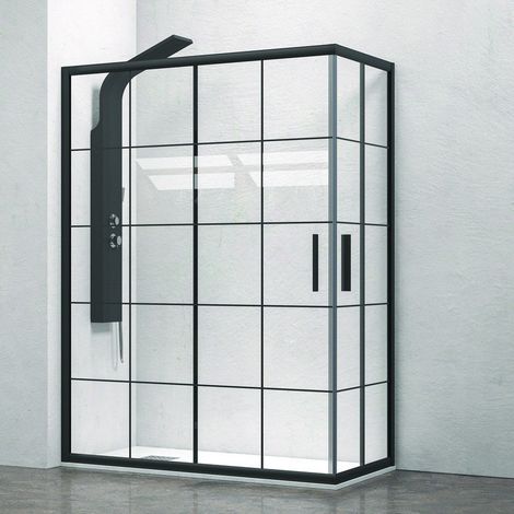 Box doccia nero 110x90 vetro a quadrati neri NICO-B1000 kamalu