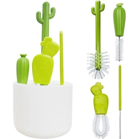 Brosses de Nettoyage Bibero,Cactus Brosse biberon Brosse à Paille, Nettoyeur de Bouteille d'eau Anti-Rayures pour bébé Bouteilles (1/4)