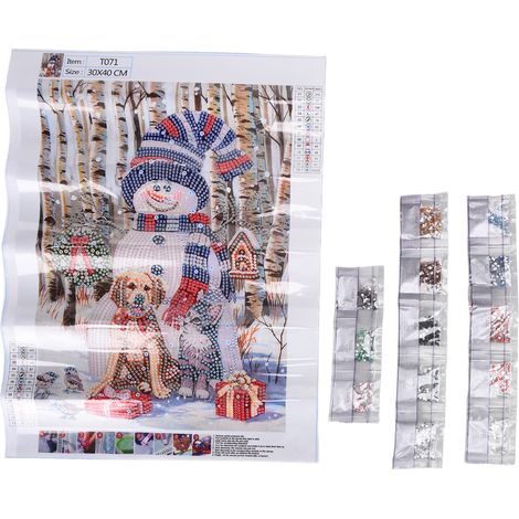 Tableau strass motif bonhomme de neige de Noël, décoration murale à faire soi-même, 30 x 40 cm, T071 (1/5)